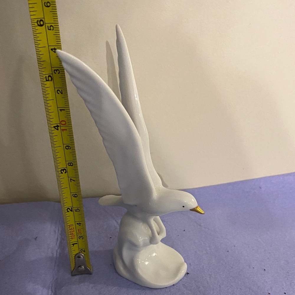 Graceful White Ceramic Seagull with Gold Beak